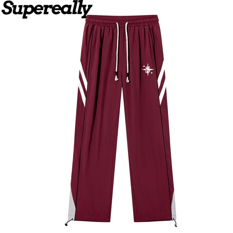 SUPEREALLY美式简约四芒星侧边条纹百搭宽松透气休闲裤男女同款潮