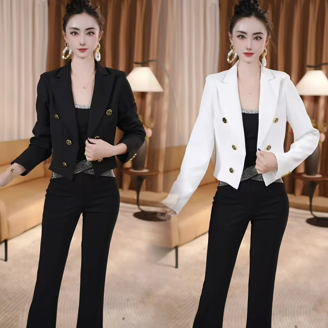 秋季新款时尚双排扣修身西装外套洋气显瘦气质款