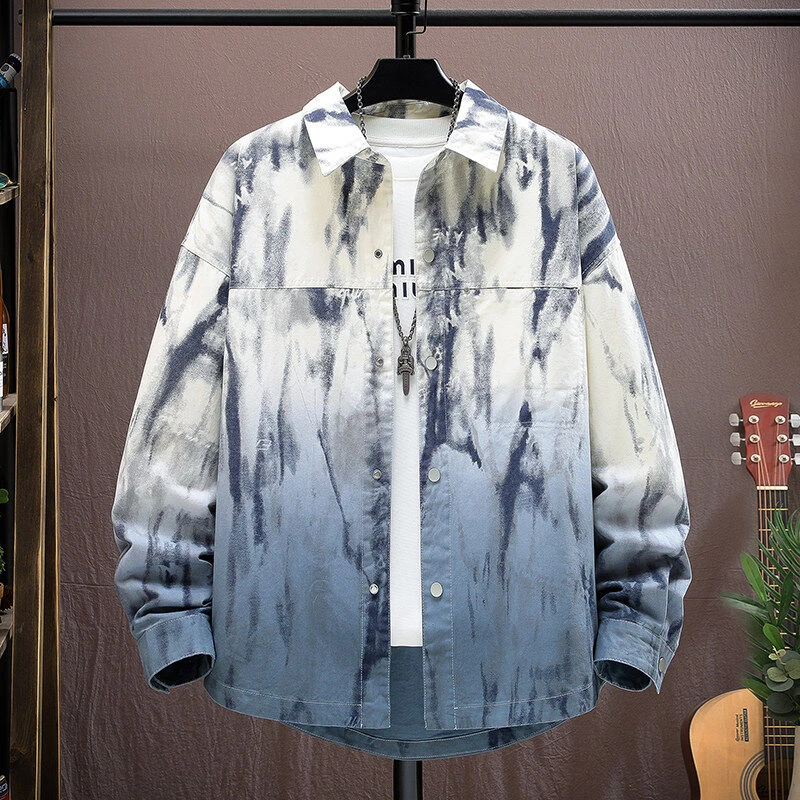 2025春季国潮男士扎染中国风潮流百搭休闲上衣夹克牛仔外套棉2533