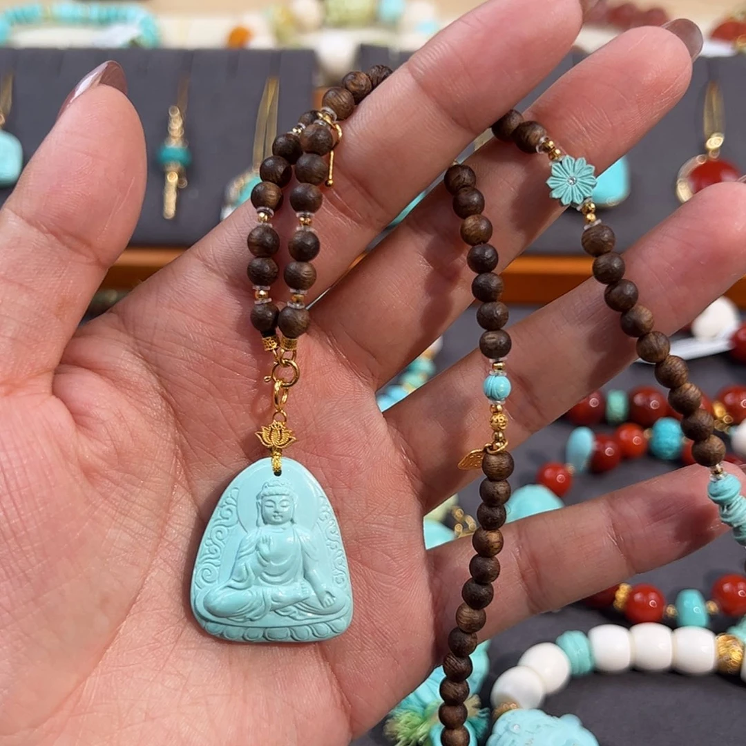 【闪购商品】18K金镶嵌绿松石套链佛陀套链