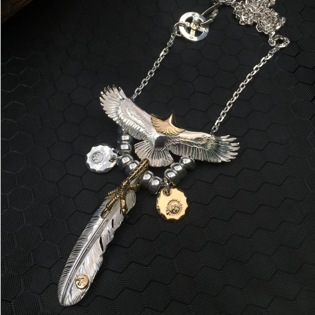 吊坠925银 高桥吾郎goros印第安风格925银老鹰鹰爪羽毛银链套装