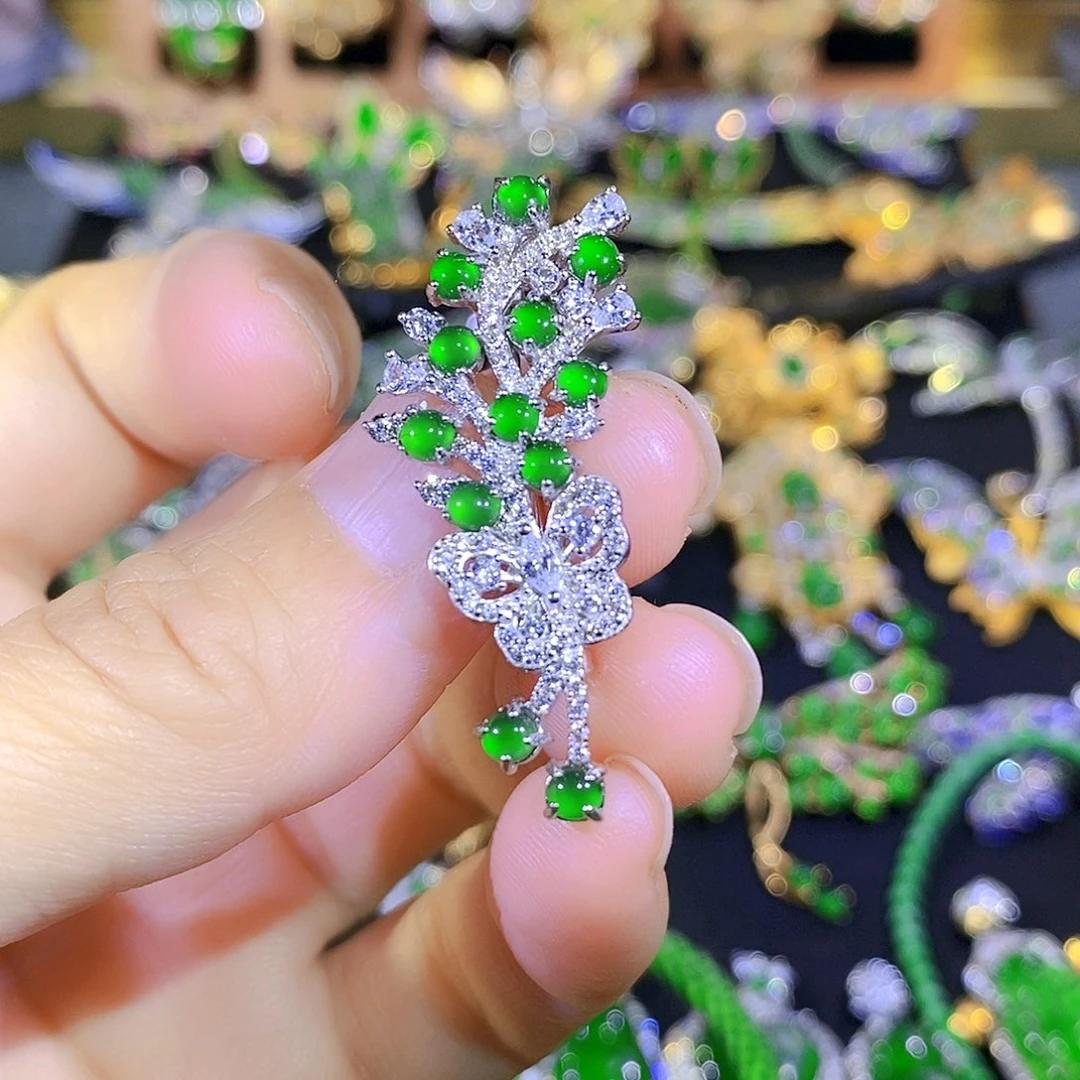 吊坠(不含链)银S925镶嵌翡翠