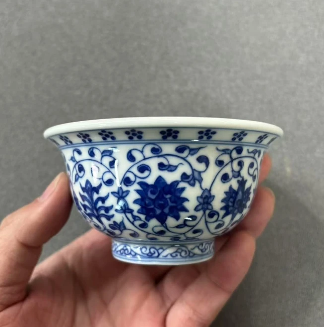 景德镇陶瓷供应链青花缠枝莲花卉带内绘压手杯4y