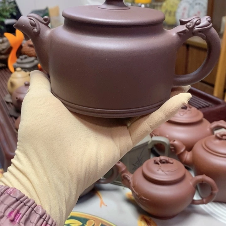 茶壶紫泥原矿紫泥龙凤呈祥壶容量400毫升半手工