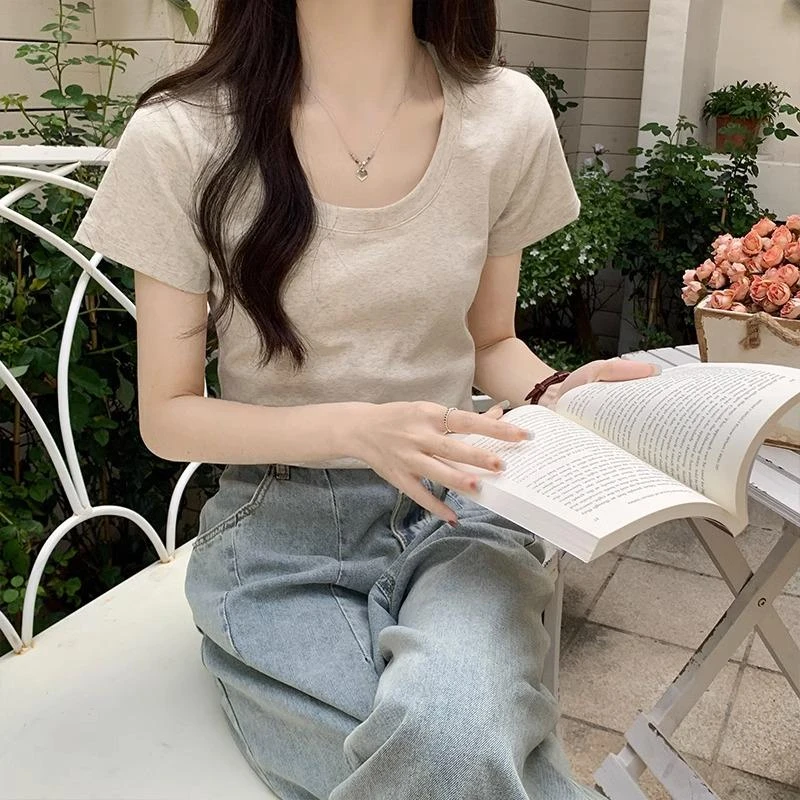 短袖t恤洋气上衣女夏季2025新款爆款正肩紧身打底辣妹纯欲懒惰风