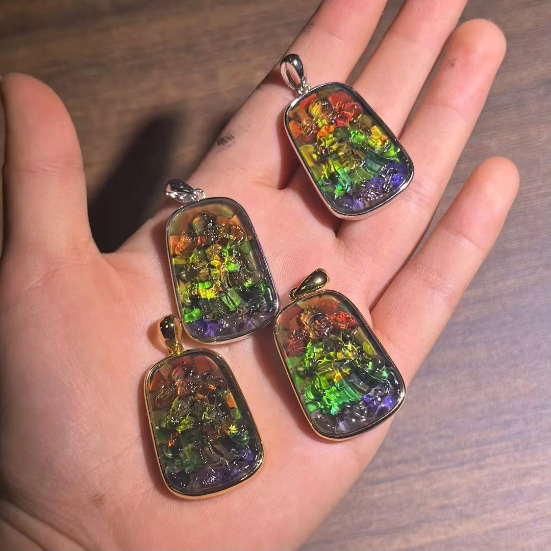 非金属玻璃吊坠 SJ0647 彩色BC雕刻方形吊坠