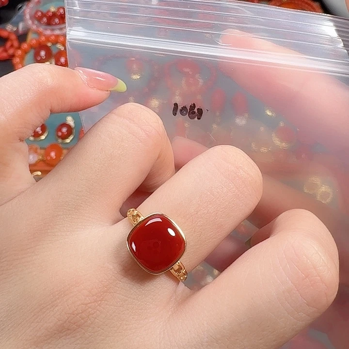 南红玛瑙银S925镶嵌戒指