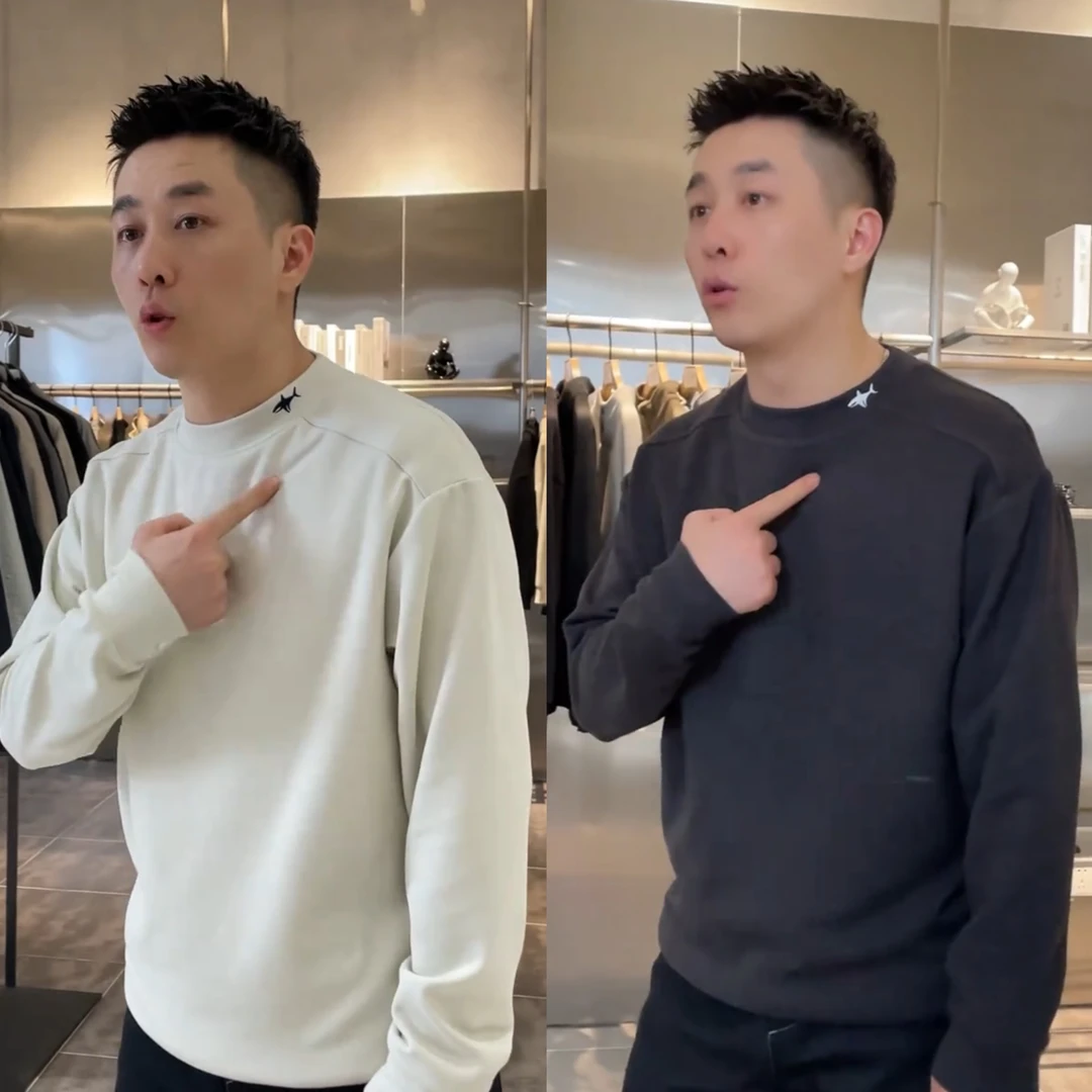 秋冬新款加厚刺绣纯色圆领卫衣男百搭宽松弹力云朵绒上衣打底衫