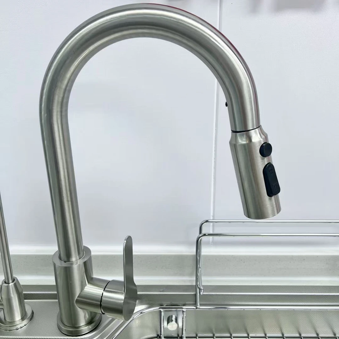 304不锈钢厨房洗菜盆三档抽拉水龙头通用冷热水槽龙头