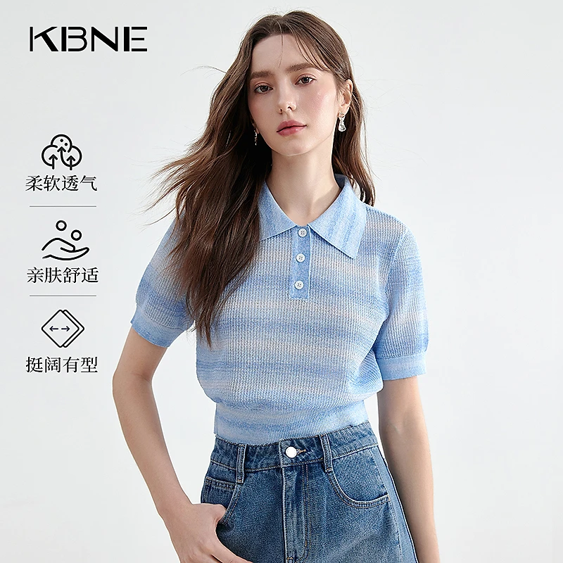 KBNE针织衫女爆款2025新款春夏高级感渐变蓝色针织衫独特漂亮小衫