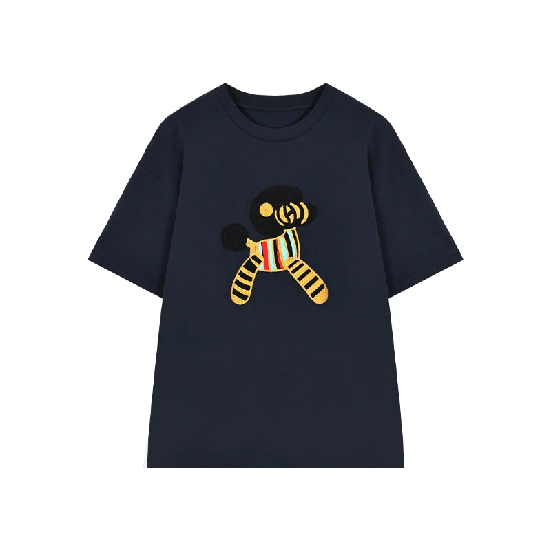 【重工立体小马刺绣中长款短袖T恤女 ZB0115】