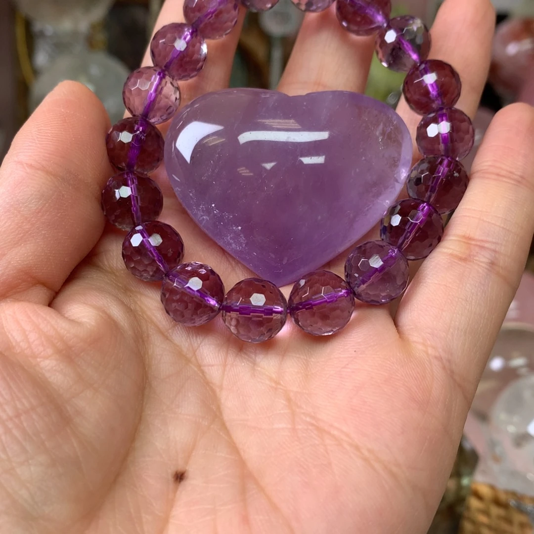 水晶珠宝半成品未镶嵌安****营紫水晶手链和心