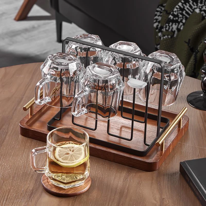 玻璃杯套装家用客厅耐高温茶杯水杯高档待客喝水杯子绿茶杯带把手