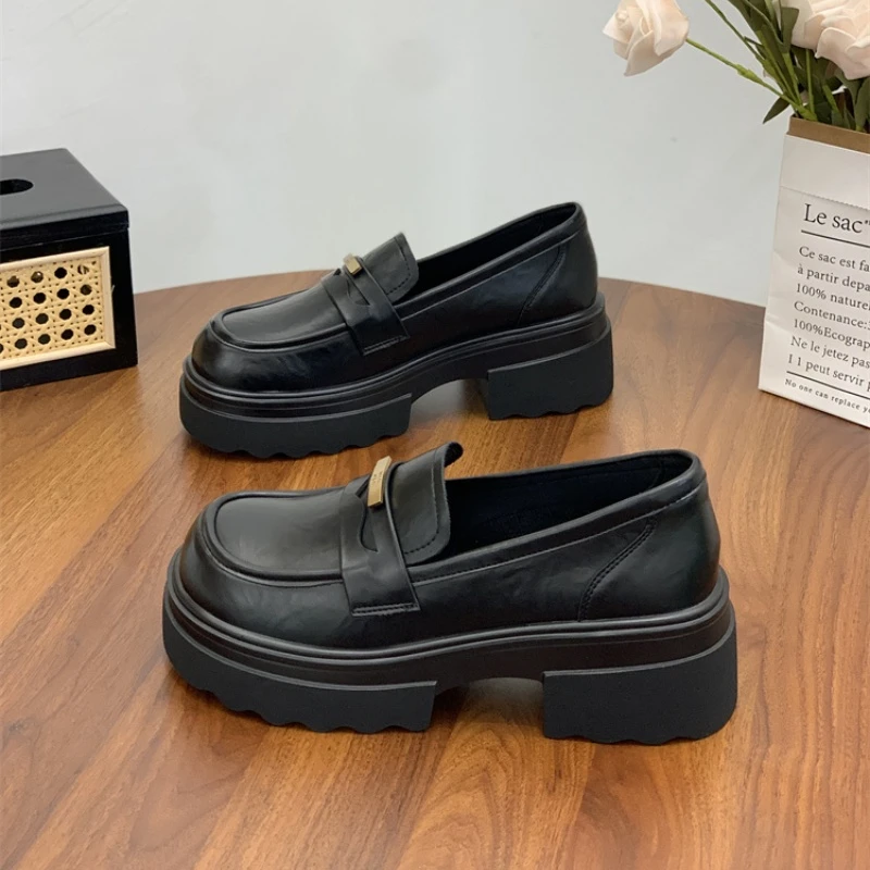 厚底显脚小单鞋女英伦风休闲百搭小皮鞋2025春季新款一脚蹬乐福鞋
