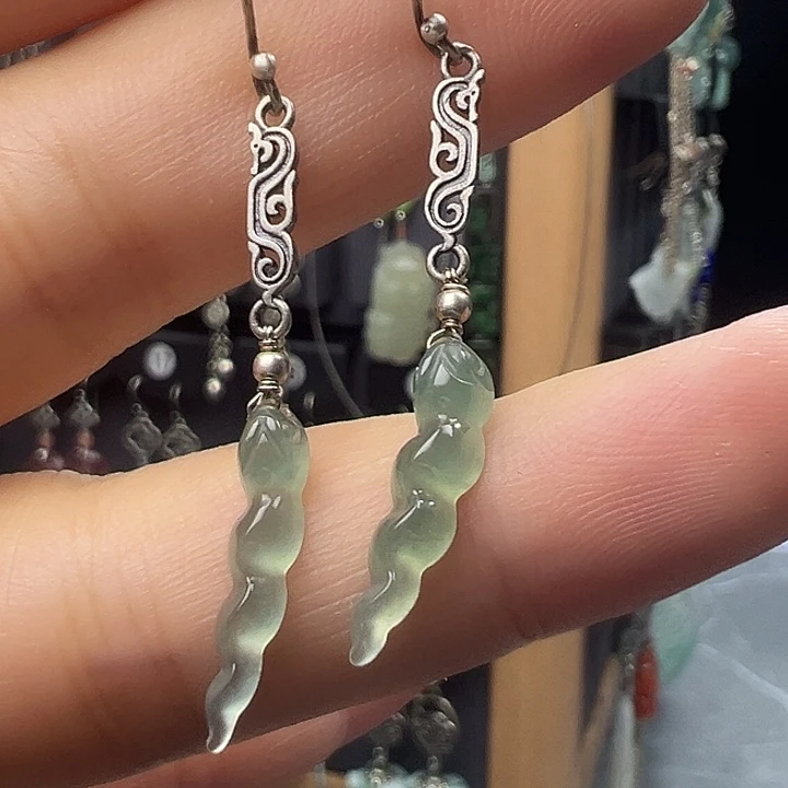 翡翠银S925镶嵌耳饰44444