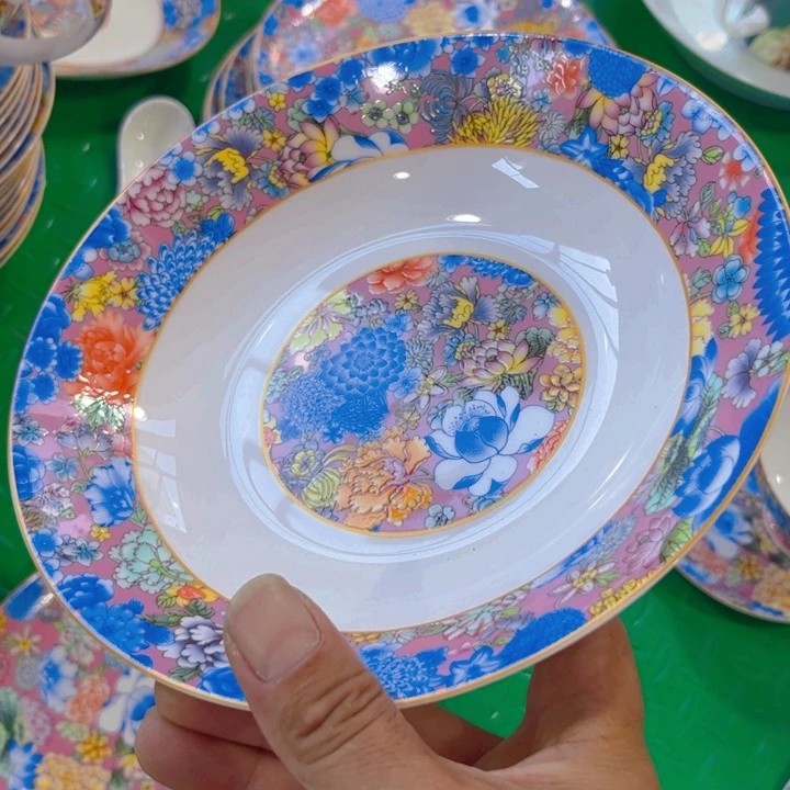 瓷片八寸深盘四个哇塞