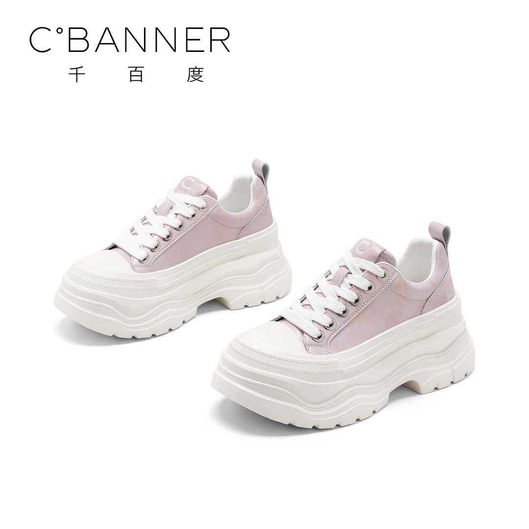 C.BANNER/千百度厚底休闲鞋女2025新款时尚简约百搭轻便松糕板鞋
