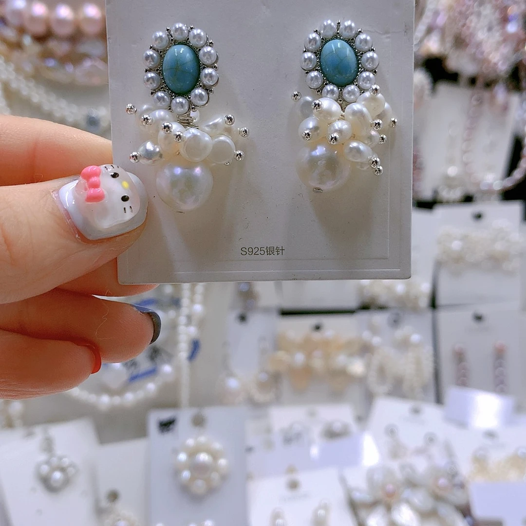 银S925镶嵌耳饰淡水珍珠
