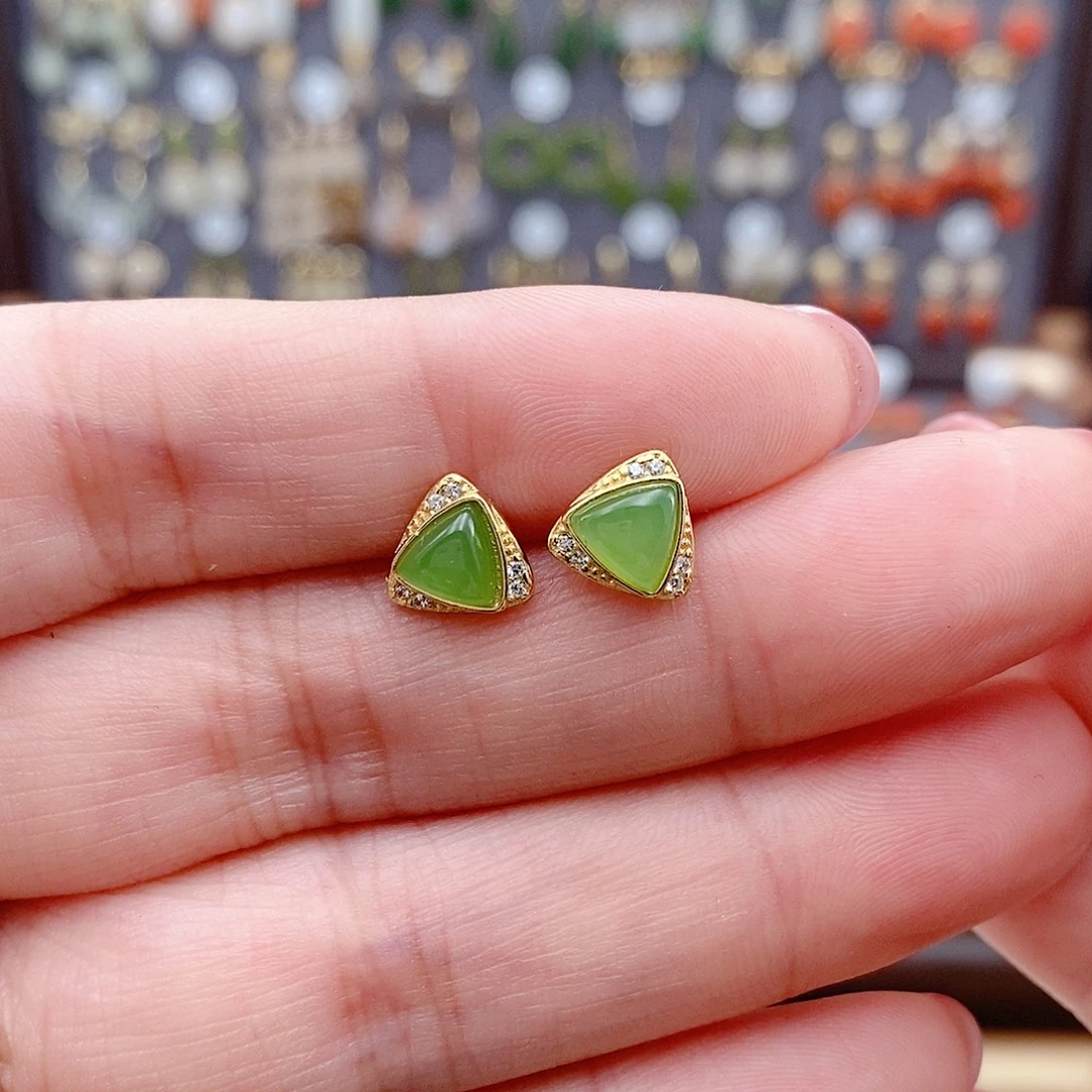 和田玉银S925镶嵌耳饰