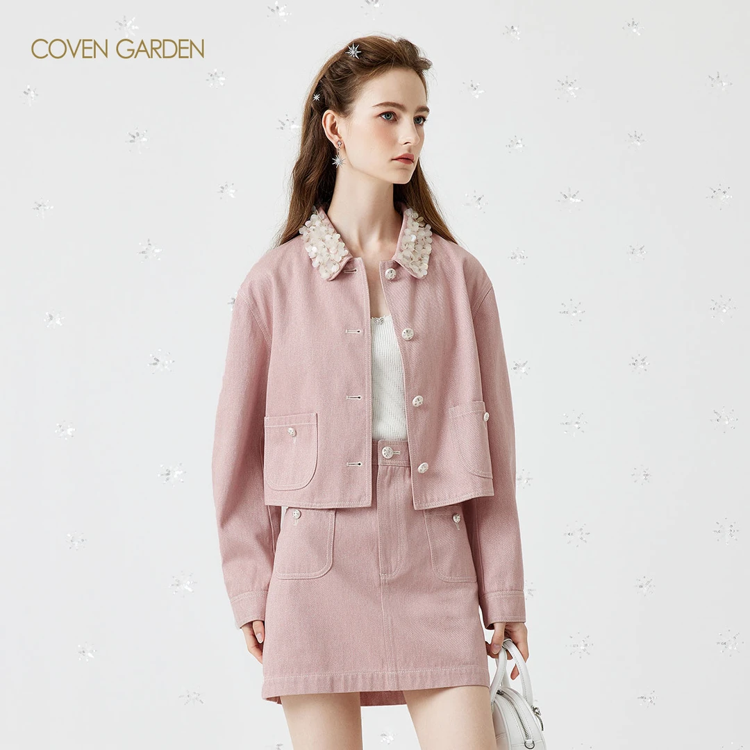 【哥文花园】珠片花棉质牛仔短外套CSA1045140欧若智性风