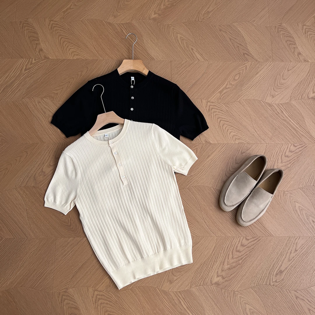 【精致老钱】坑条亨利领莱赛尔短袖POLO衫冰凉时尚百搭休闲针织衫