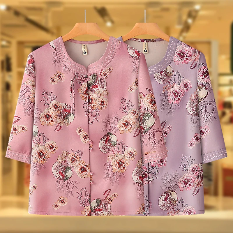 新中式妈妈装夏装衬衣新款奶奶装夏季洋气衬衫薄款老人夏天衣服