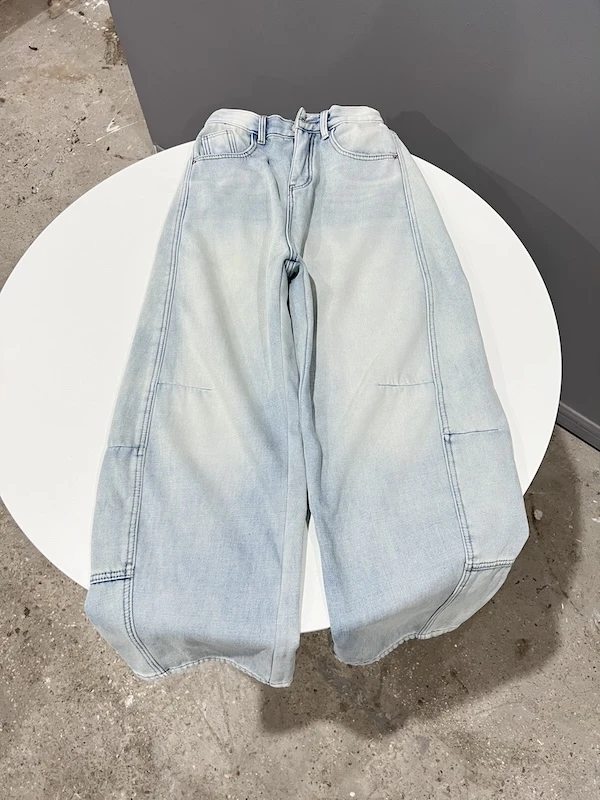 【杨英家】韩系老爹裤磨白做旧港风老钱穿搭加绒牛仔裤 69221