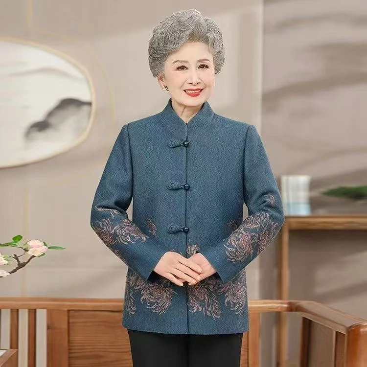 8295-春秋新款时尚百搭洋气中老年妈妈唐装外套女【亚】