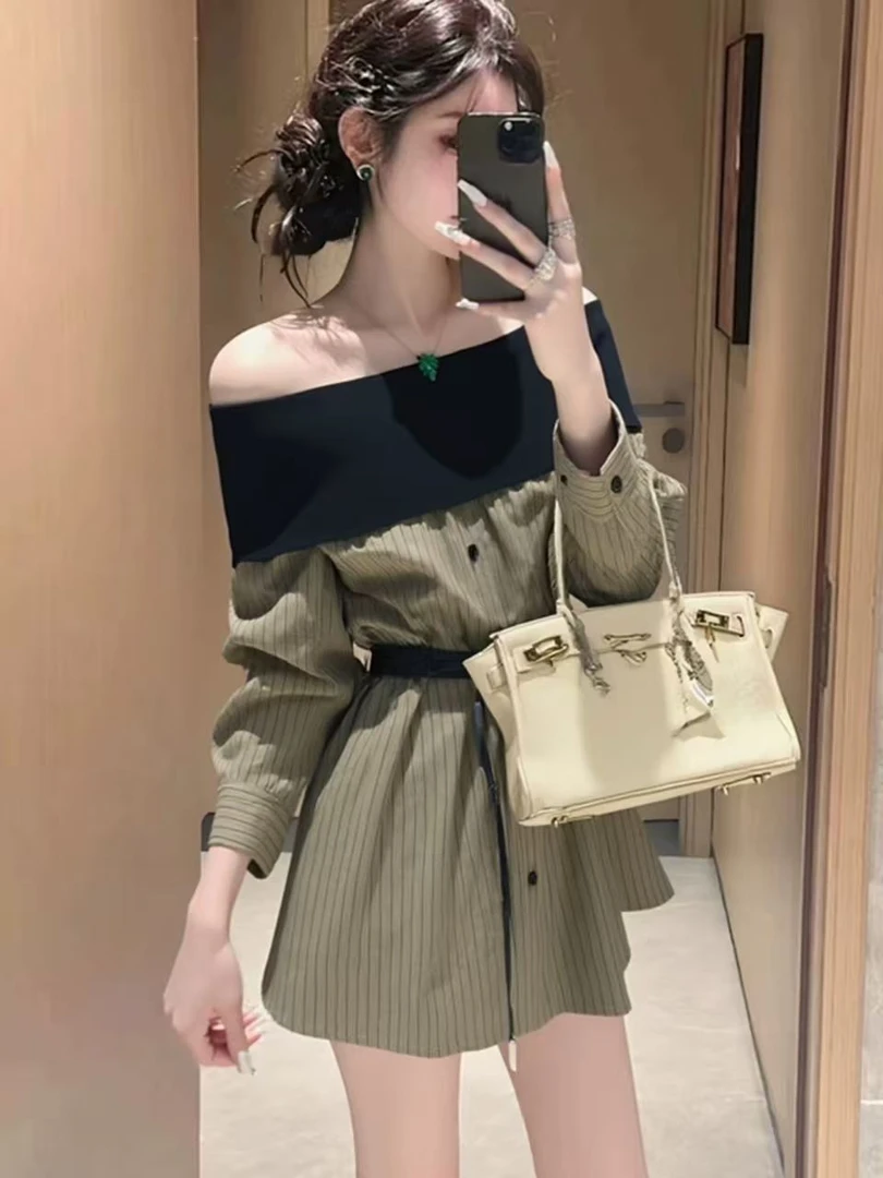 Z312简单大方高级感穿搭重要场合巨好看的小个子条纹收腰连衣裙