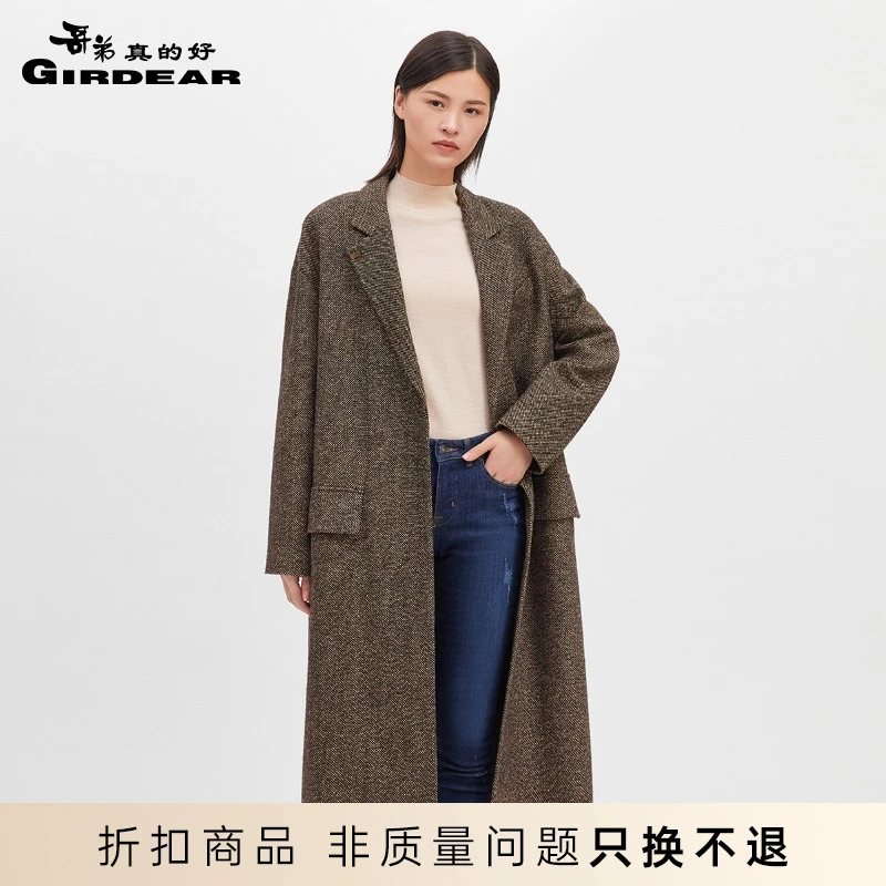 哥弟真的好翻领落肩大衣长款毛呢外套A400412