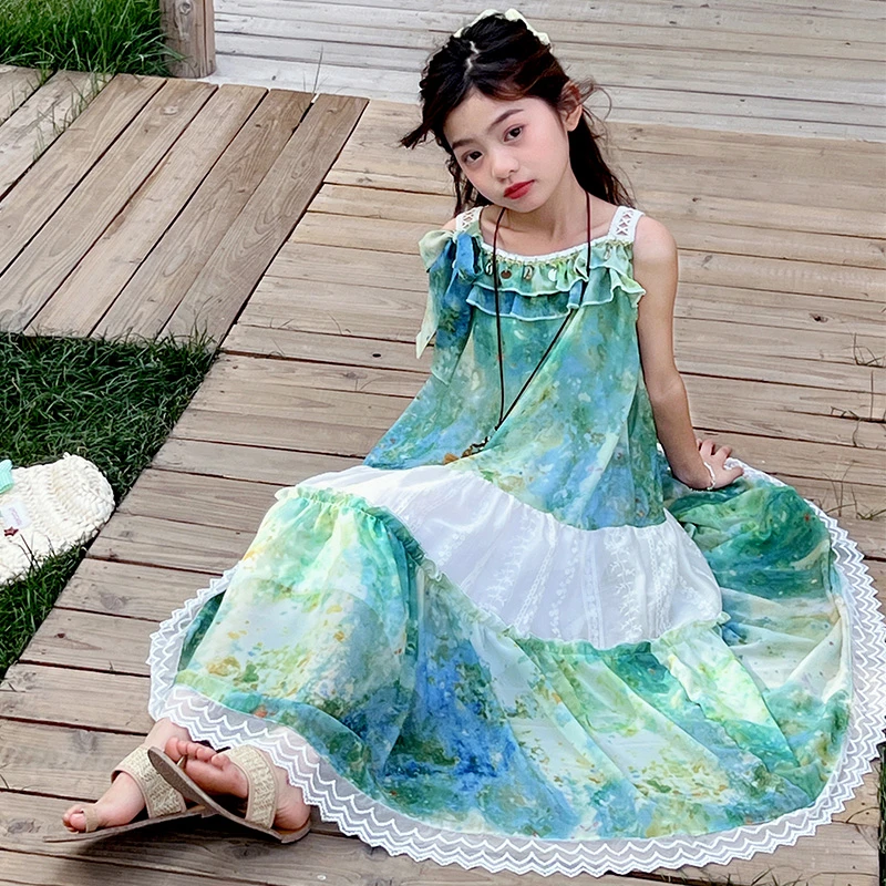 女童连衣裙夏2025新款女大童夏季波西米亚吊带裙儿童度假风沙滩裙