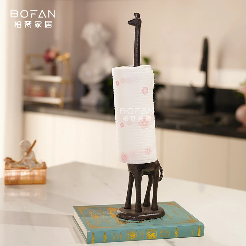 bofan/柏梵厨房纸巾架铁艺创意长颈鹿卷筒纸座桌面立式吸油纸架子