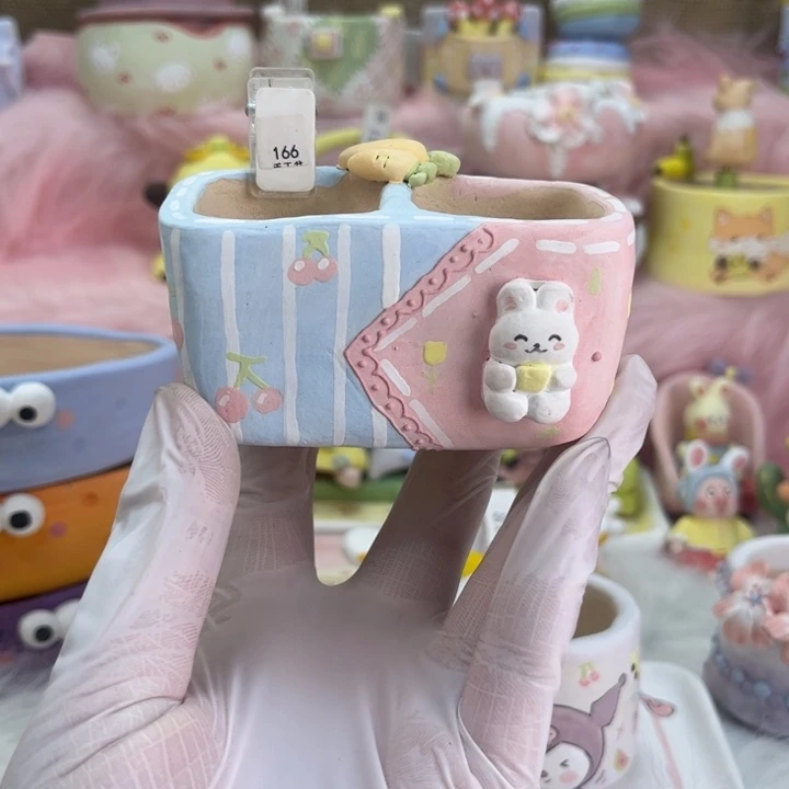 166兔子双格手工盆