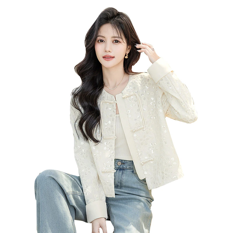 丝柏舍2025春装新女装气质盘扣国风上衣亮片新中式外套S51R0789A