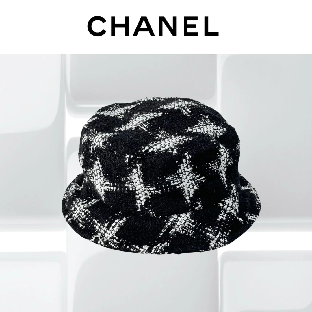 99新 Chanel/香奈儿 20B黑色千鸟格渔夫帽，L码