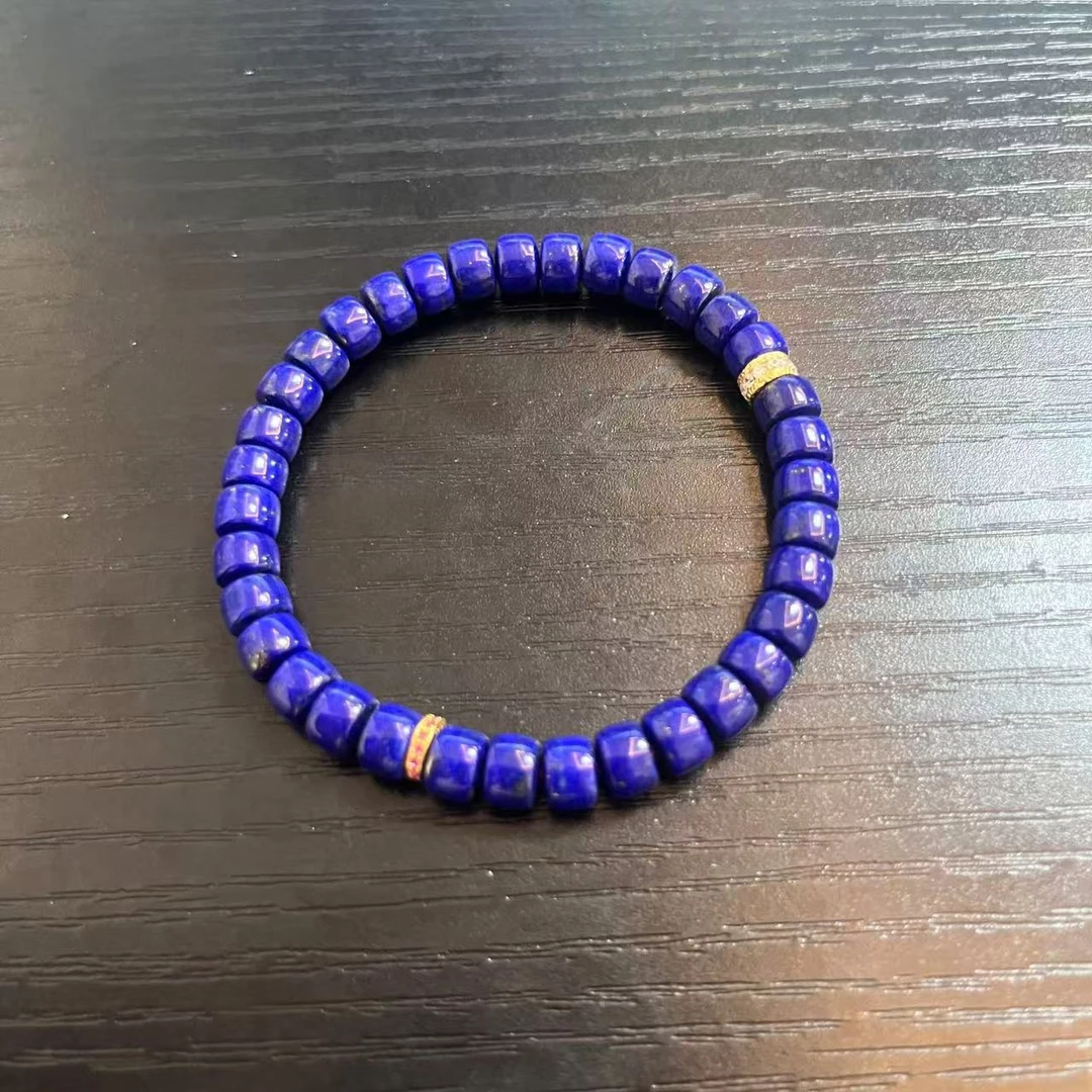 【巨伶石】青金石老型直切桶珠单圈手串