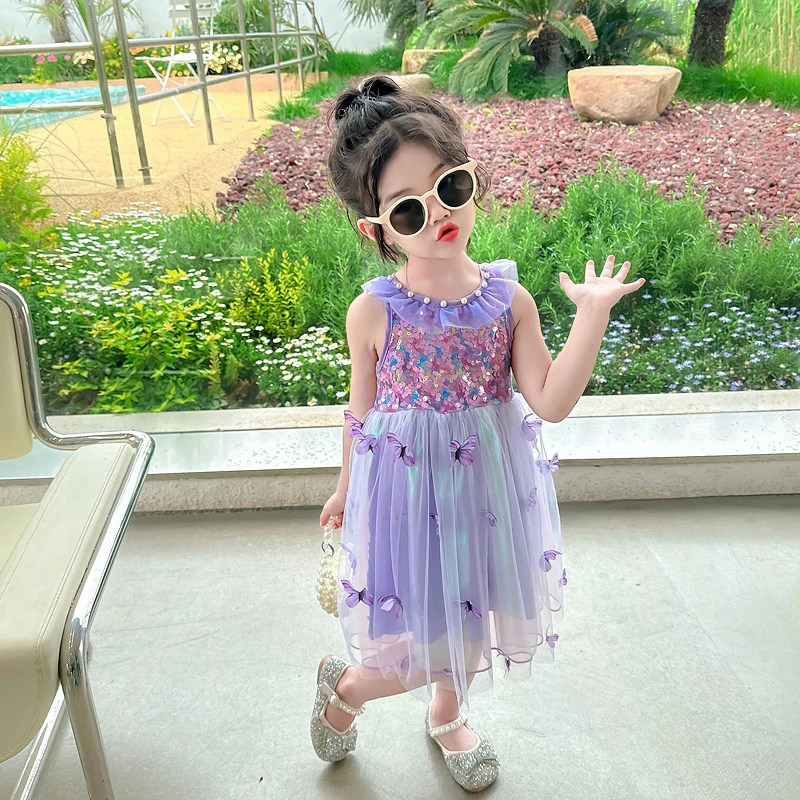 女.童连衣裙夏装2023新款洋气无袖礼服裙背心裙小女孩网纱公主裙