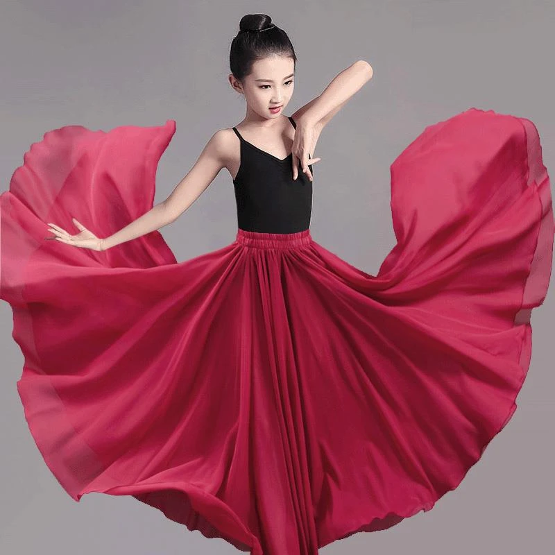 FAVMARTHA儿童720度大摆裙双层古典舞蹈裙祖国万疆舞蹈演出练习女