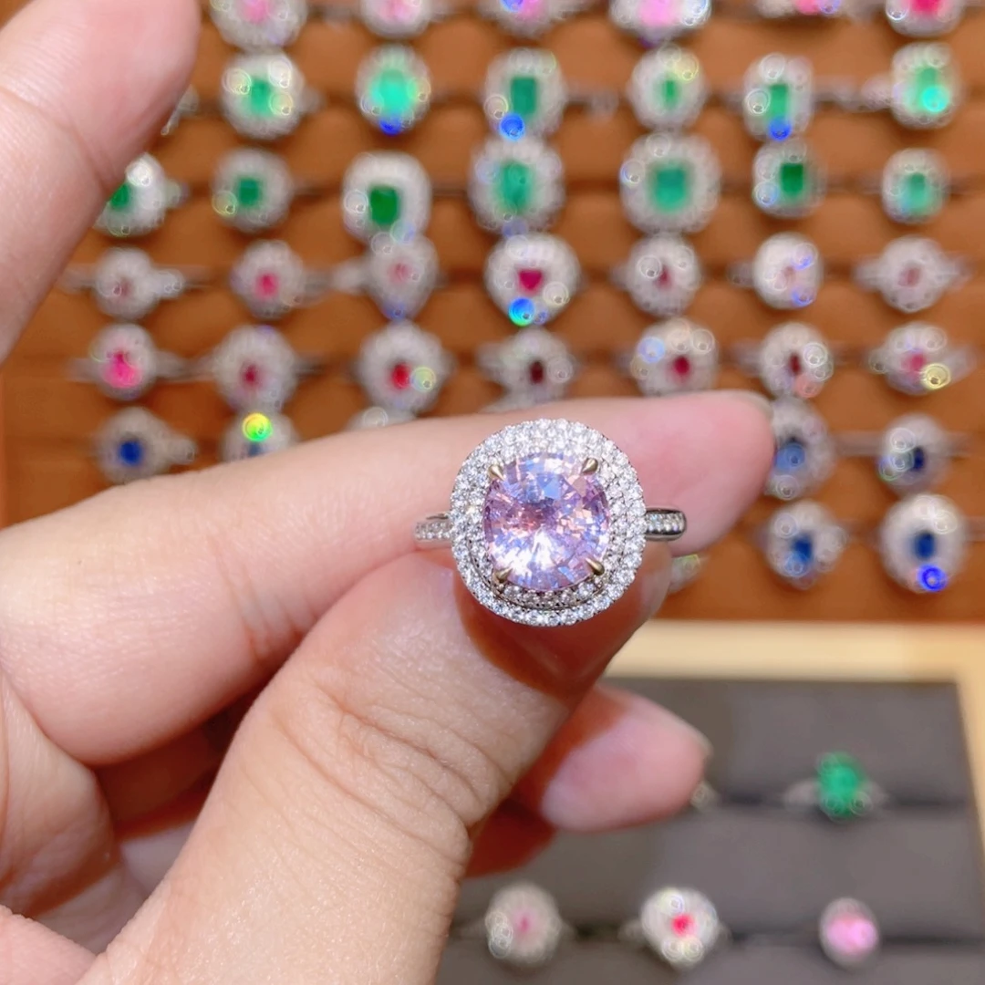 彩色蓝宝石戒指18K金镶嵌3.01ct 无烧帕帕