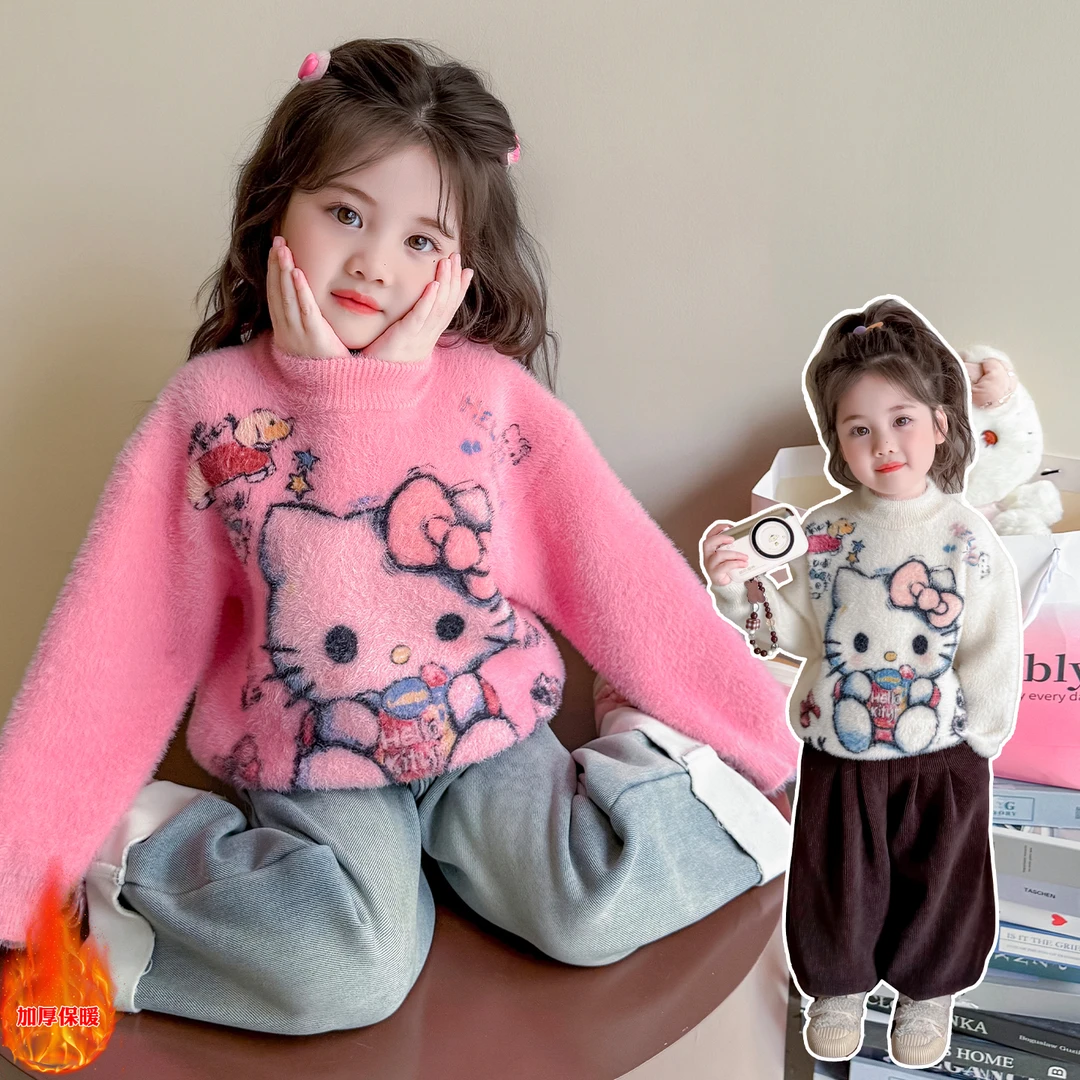 女童加绒加厚毛衣秋冬款加厚卡通女宝宝针织打底衫小女孩毛线上衣