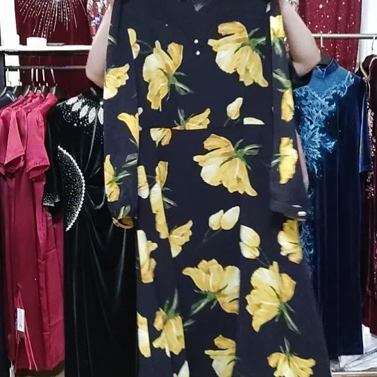 黄花长袖雪纺连衣裙m-3xl95-135斤以内