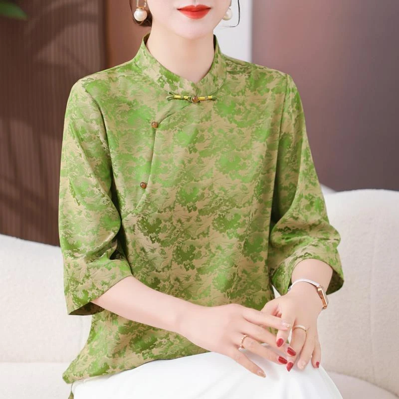 哥弟阿玛施正品新中式国风真品盘扣上衣加肥加大码新款中老年妈妈