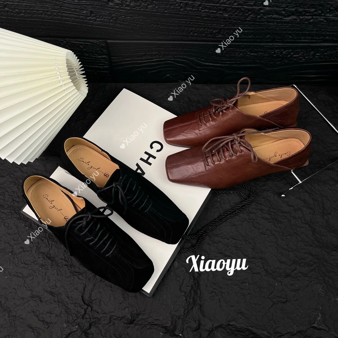 【现货】法式复古方头绑带单鞋真皮粗跟低跟百搭女鞋900-939  952