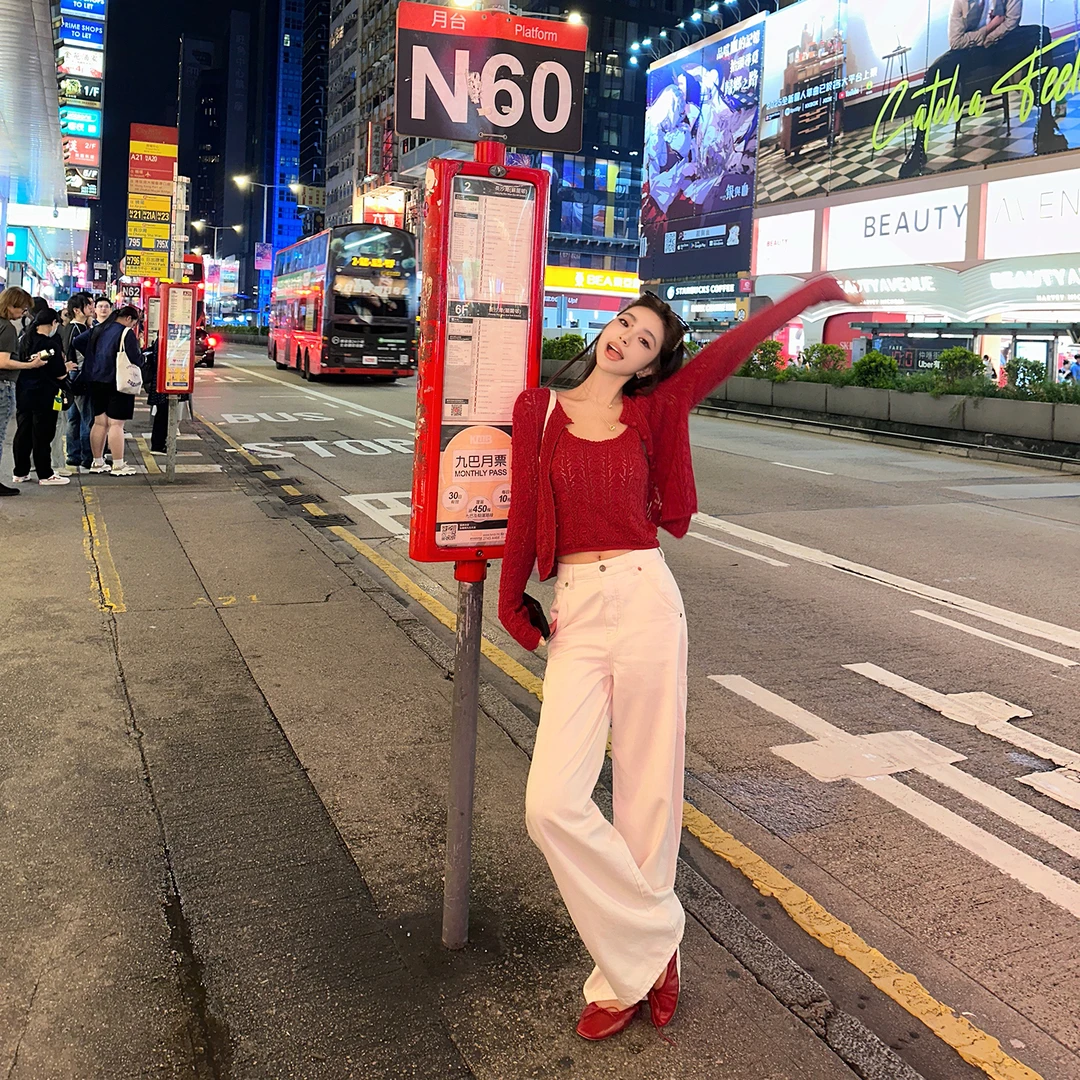 "韩系Coquette"韩女博主变美思路重工手钩感100棉纱镂空-时尚套装