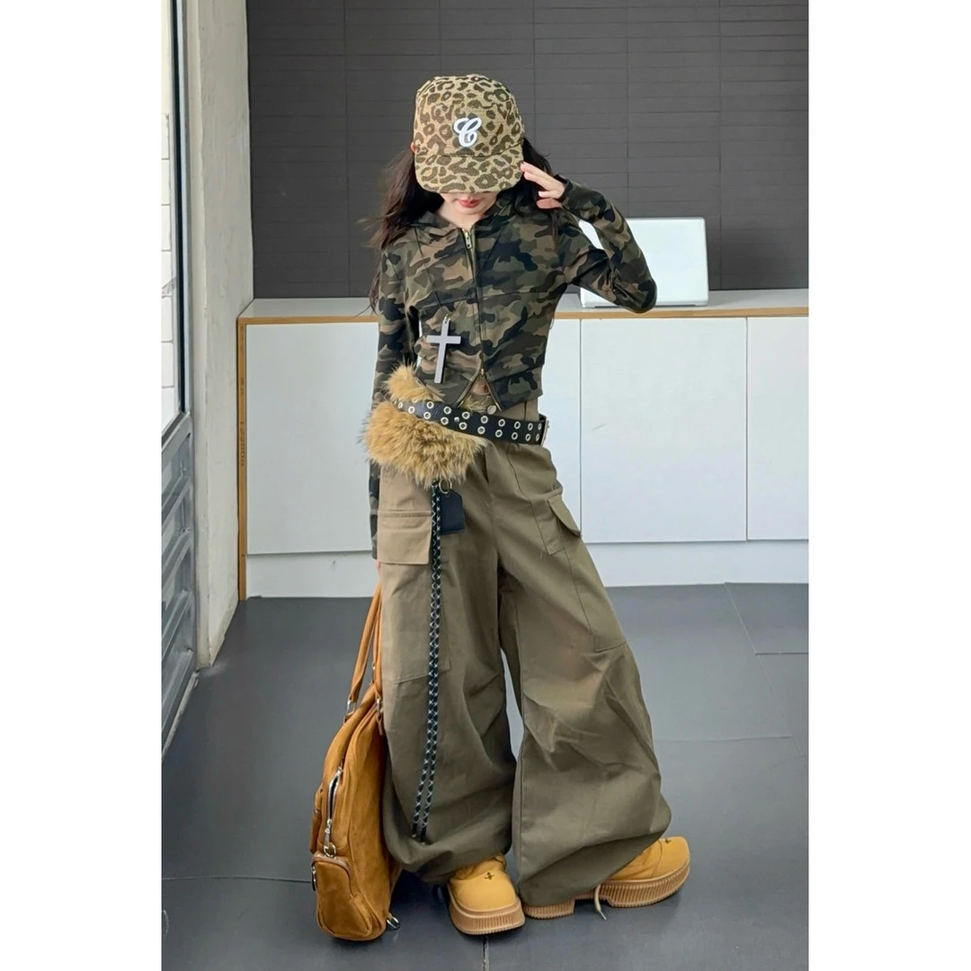 女童美式辣妹风工装裤套装春秋季2025新款儿童酷飒拽姐休闲阔腿裤