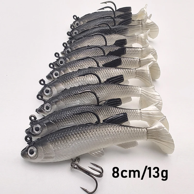 8.5cm/13g路亚仿真软饵小白条黑背沉水包铅鱼背鳍钩碳钢钩