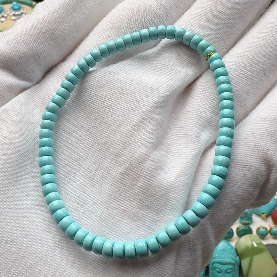 绿松石未镶嵌直切手串 直径4+