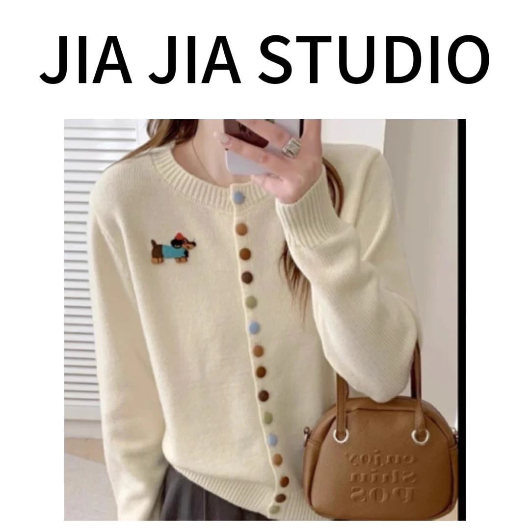 嘉嘉推荐#2476【秋冬加厚款】腊肠狗针织彩扣毛衣