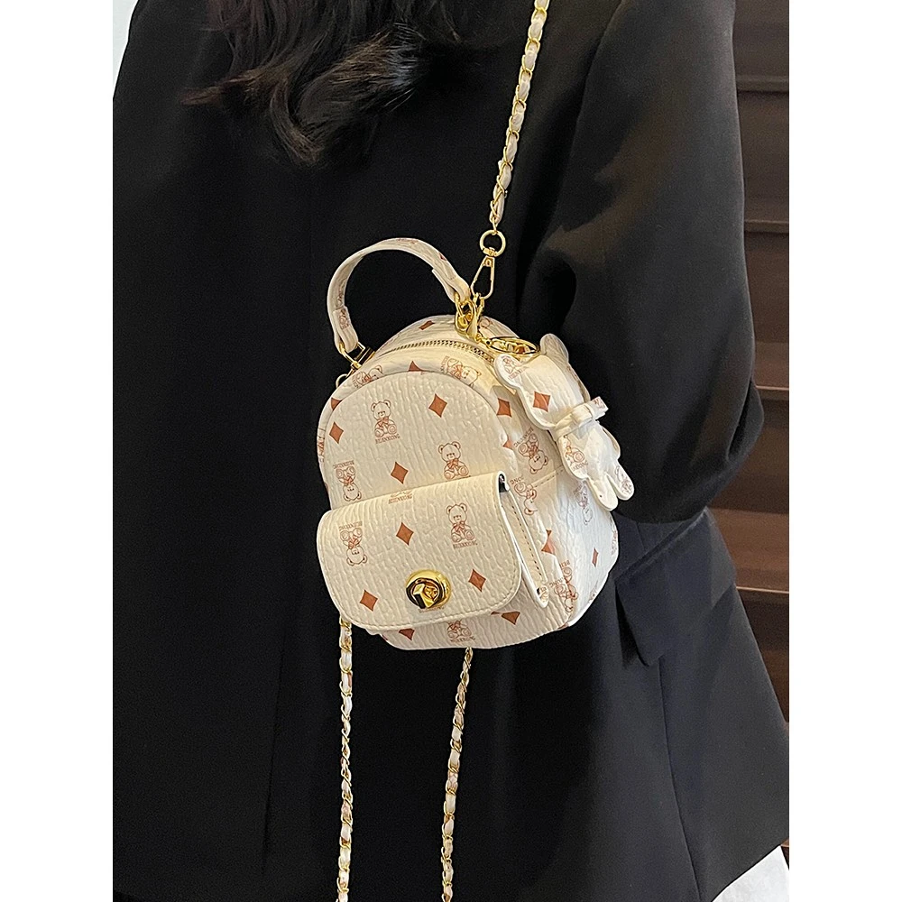 大学生上课时尚百搭小众洋气迷你双肩包包女2025网红简约背包菱格