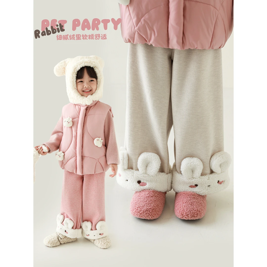 幼悠女童2025冬季新款小兔加绒裤子加厚保暖宝宝儿童休闲裤D4116